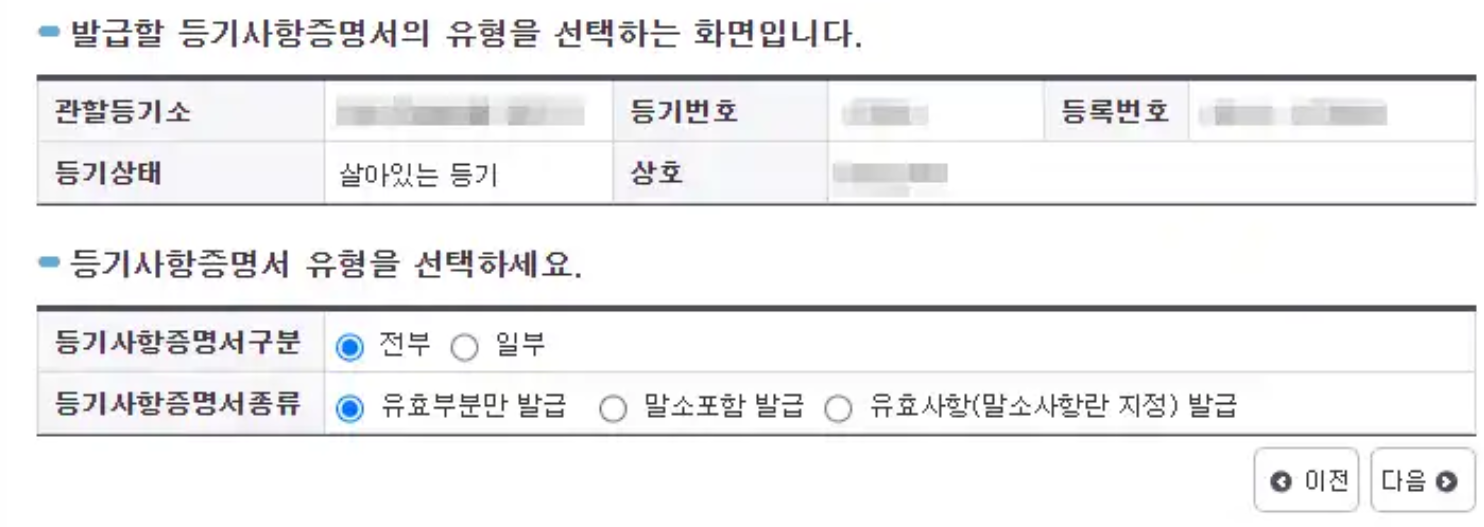 법인등기부등본 인터넷 발급 방법 유형 선택